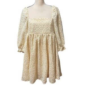 Dee Dee Ivory Cream‎ Lace Overlay Babydoll Coquette Cottagecore Dress Women's L